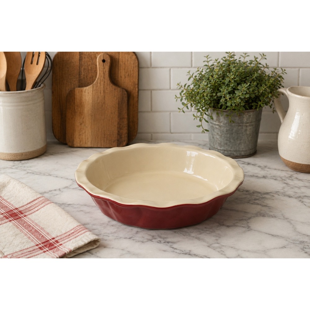 Good Cook Oven Fresh 9-inch Red Ceramic/Stoneware Pie Platwe Tart Quiche, EUC